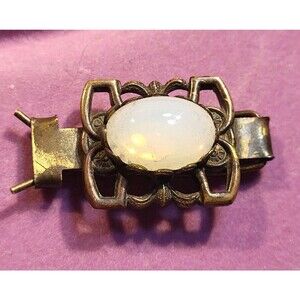 Vintage Art Nouveau Opalite Moonstone Cabochon Mini Victorian Style Hair Clip